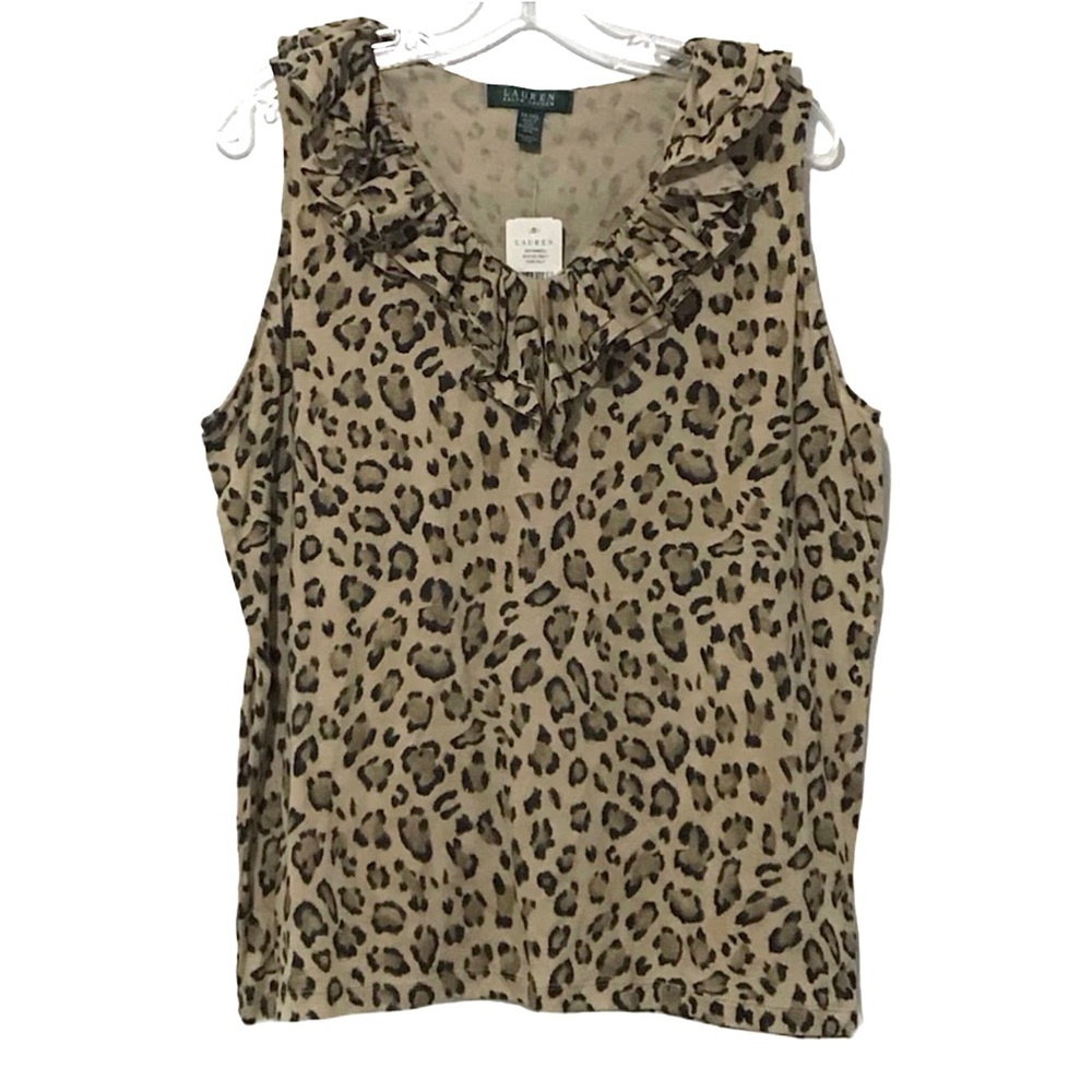 Lauren Ralph Lauren Cheetah Print Ruffle Tan Sleeveless Top 1X